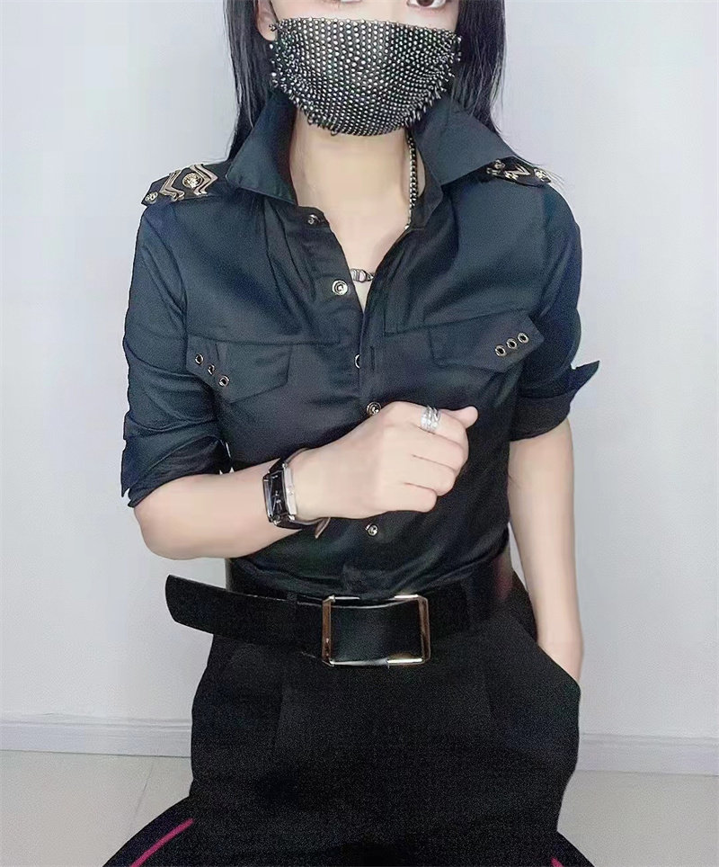 秋冬新品方领长袖彩色重工肩章棉质衬衫女原创百搭修身气质上衣潮