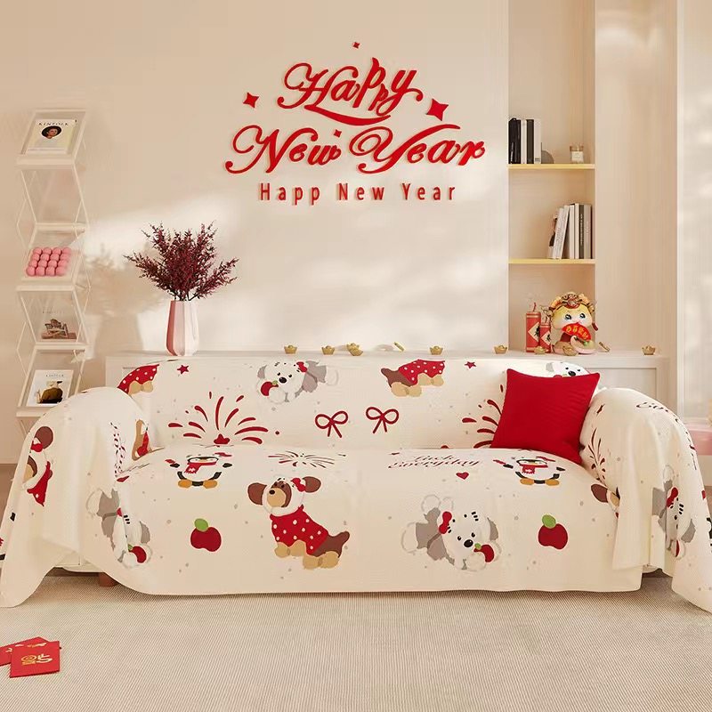 新年沙发盖布四季通用卡通红色喜庆圣诞沙发套全包氛围高级沙发巾,居家布艺,沙发垫,淘宝优惠券,粉丝福利购,淘宝优惠卷