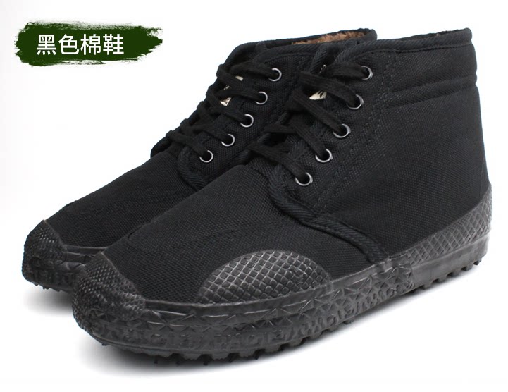 耐磨黑色高帮加绒棉鞋防寒靴冬季男橡胶底棉鞋冷库劳保帆布鞋包邮