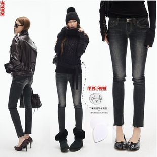 自带丰胯裤黑色绣花弹力女秋季牛仔复古水洗街头风双扣修身小脚裤