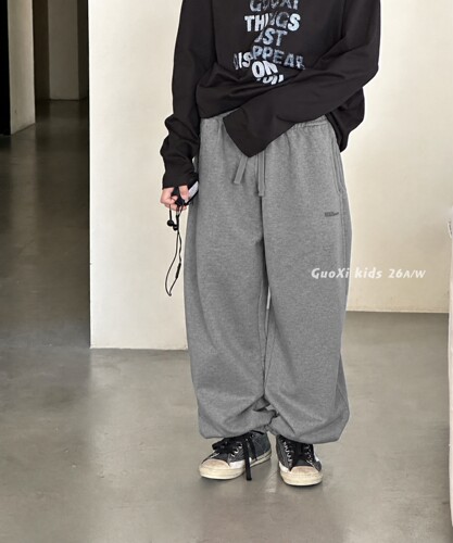 GUOXI果皙2026儿童针织卫裤中大童宽松束脚裤男女童秋季运动长裤