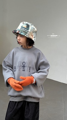 九座童装2025新款儿童秋冬款男童灰色加绒卫衣女童休闲长袖上衣潮