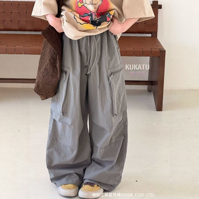 库卡图春夏男女童锦棉工装直筒裤