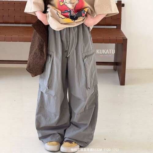 库卡图春夏男女童锦棉工装直筒裤