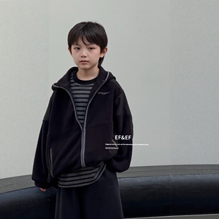 EF新元素男童摇粒绒外套儿童冬装2025新款大童秋冬加厚抓绒连帽衫