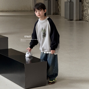 EF新元素男童加绒卫衣秋冬款2025新款儿童加厚长袖圆领套头上衣潮