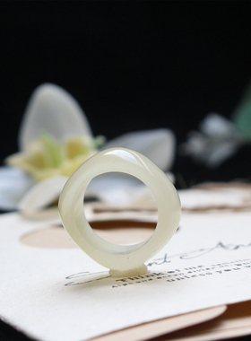 新款原创和田玉白玉方形指环