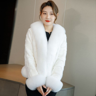 薄氏年新款冬拼貂皮草外套女短款狐狸毛领水貂毛大衣海宁裘皮大衣