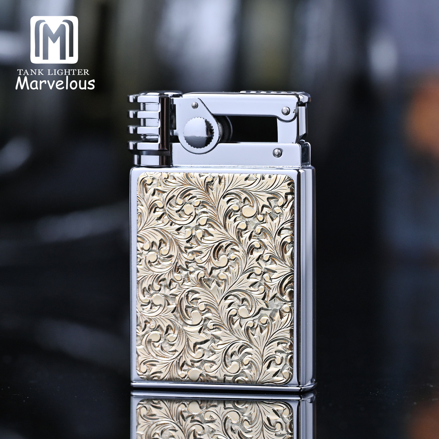 原装Marvelous/玛乐思进口砂轮煤油打火机复古双面金色唐草收藏