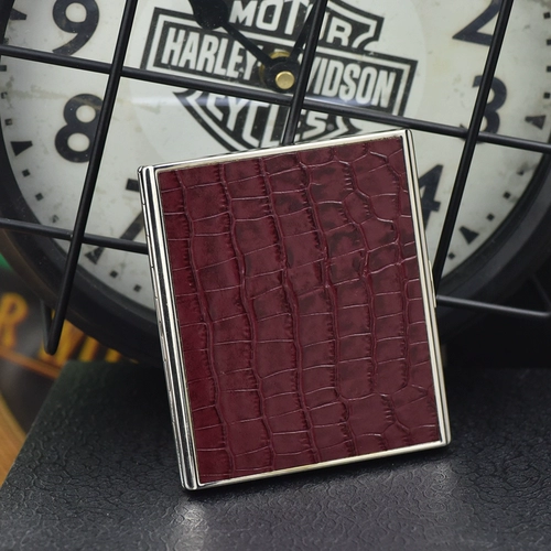 Импортный металлический японский оригинальный портсигар, из натуральной кожи