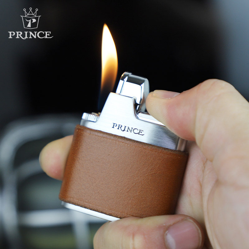 日本王子真皮復古明火充氣打火機