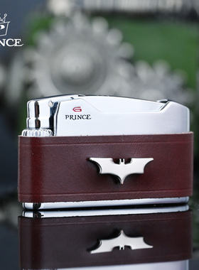 日本王子PRINCE正品磕头式砂轮充气打火机真皮蝙蝠侠个性生日礼物