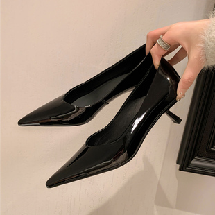真皮细跟浅口单鞋 法式 漆皮尖头高跟鞋 2026春新款 气质百搭OL小跟鞋