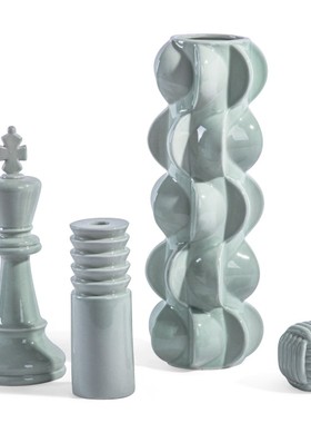 浅绿色陶瓷色釉浮雕螺纹摆件 欧式客厅展厅办公室现代简约装饰品