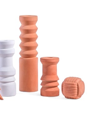 橙白色陶瓷磨砂色釉螺纹折纸摆件欧式客厅卧室样板房创意简约饰品