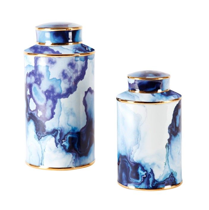 蓝紫色陶瓷浮笔文墨储物罐子瓶子摆件 欧式客厅样板房现代装饰品