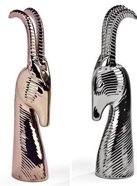 金银色陶瓷雕刻抽象羚羊头摆件欧式客厅样板房创意现代简约装饰品