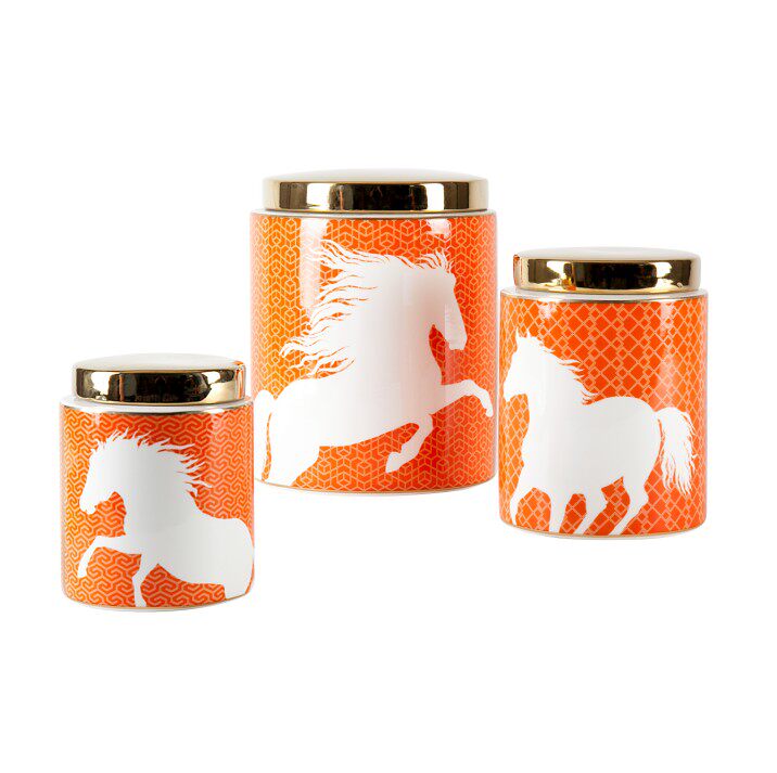 橙色陶瓷马哈拉储物罐子骏马花瓶子摆件欧式客厅样板房展厅装饰品