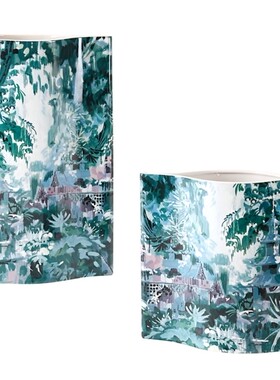 绿色陶瓷田园院落图案路德占森花瓶插花摆件 欧式客厅电视柜饰品