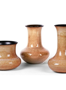 橙色高温陶瓷汝窑金典长颈花瓶亮光插花摆件欧式客厅样板房装饰品