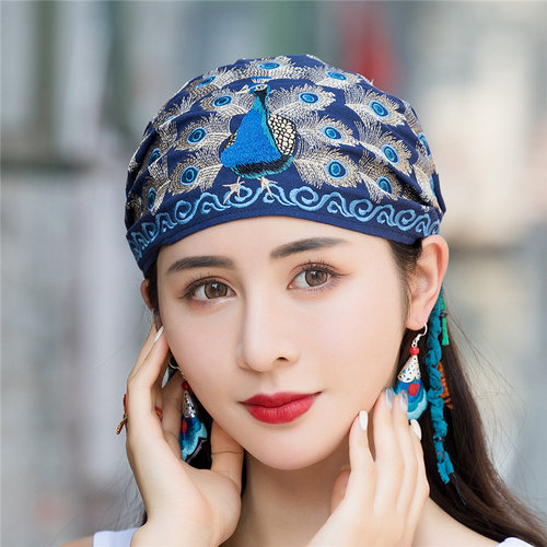 刺绣花帽子棉麻女帽头巾包头帽子
