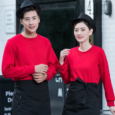 长袖餐厅奶茶店加绒工作服定制