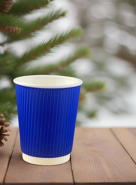 蓝色250ML经典瓦楞纸杯品质好货防烫加厚8A带盖一次性奶茶咖啡