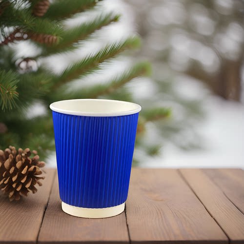 8盎司蓝色瓦楞纸杯品质好货500只