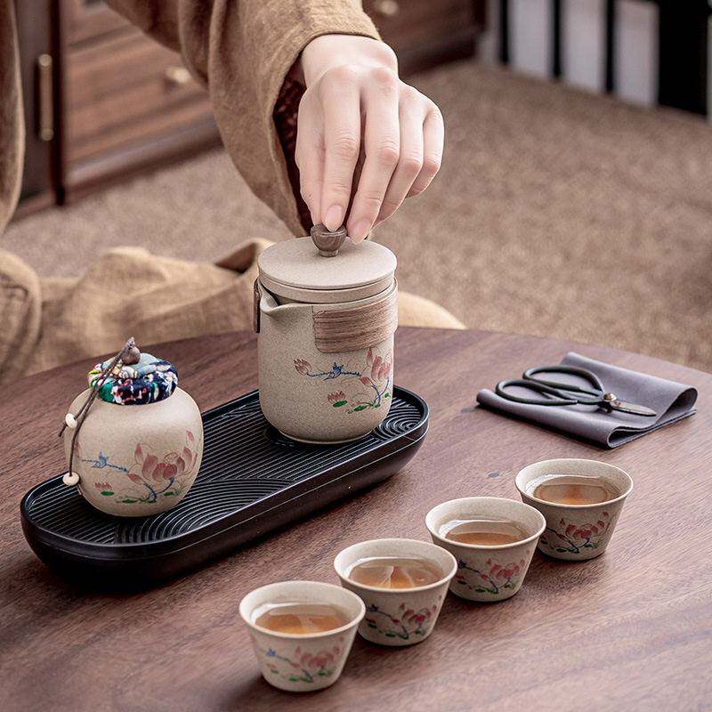 粗陶快客杯一壶三杯旅行茶具套装便携式户外露营泡茶商务伴手礼品