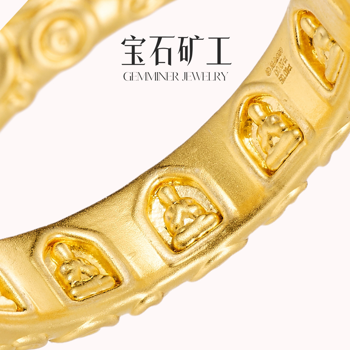 宝石矿工 足金【千佛】系列 祥云戒指蓝宝石祖母绿