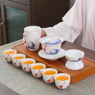 功夫茶杯家用客厅办公室会客泡茶陶瓷盖碗 德化羊脂玉白瓷茶具套装