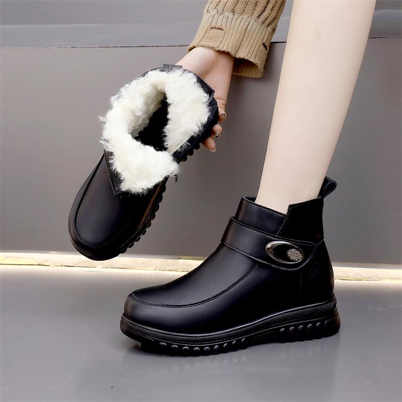 皮靴纯羊毛加厚平底棉靴