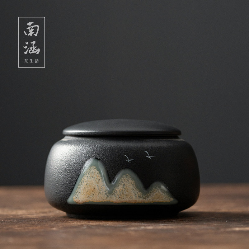 黑陶远山茶叶罐陶瓷高端密封罐功夫茶具茶叶存储小号普洱醒茶空罐