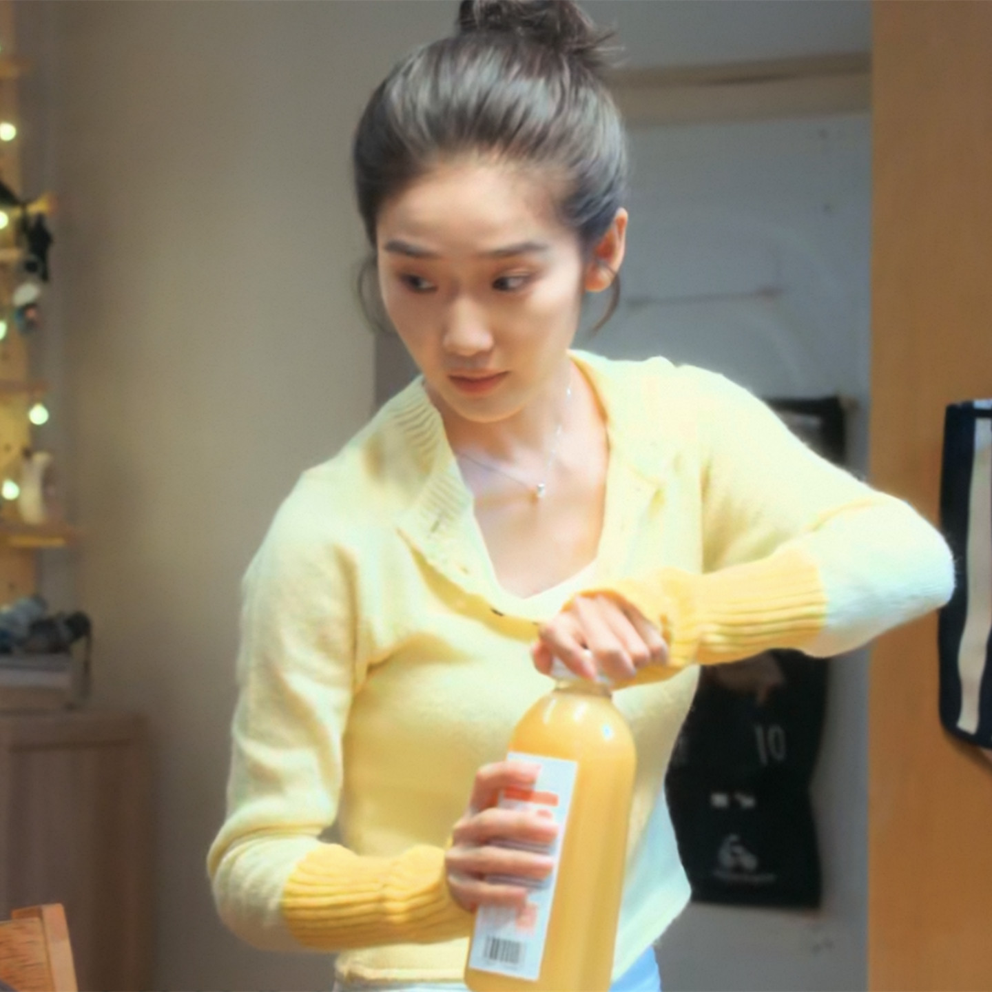 黄色拼色设计感修身显瘦针织衫