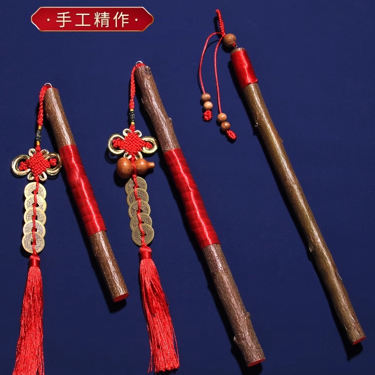 天然东南桃木枝树棍挂件敲打葫芦桃木棍儿童婴儿车随身剑五帝钱
