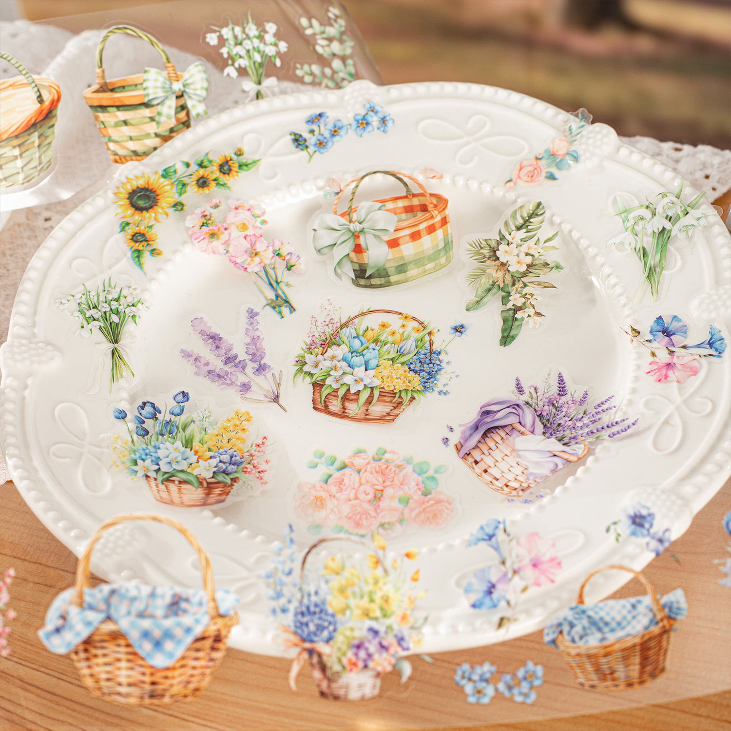 采花PET胶带贴纸花篮花束花环DIY