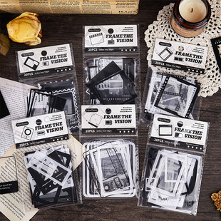 拾光框构视界PET贴纸胶片菲林黑白拼贴卡边框相框咕卡DIY素材装饰