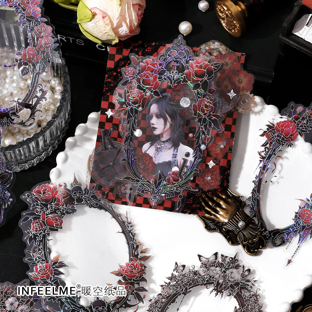 黑暗哥特花框边框PET贴纸咕卡DIY