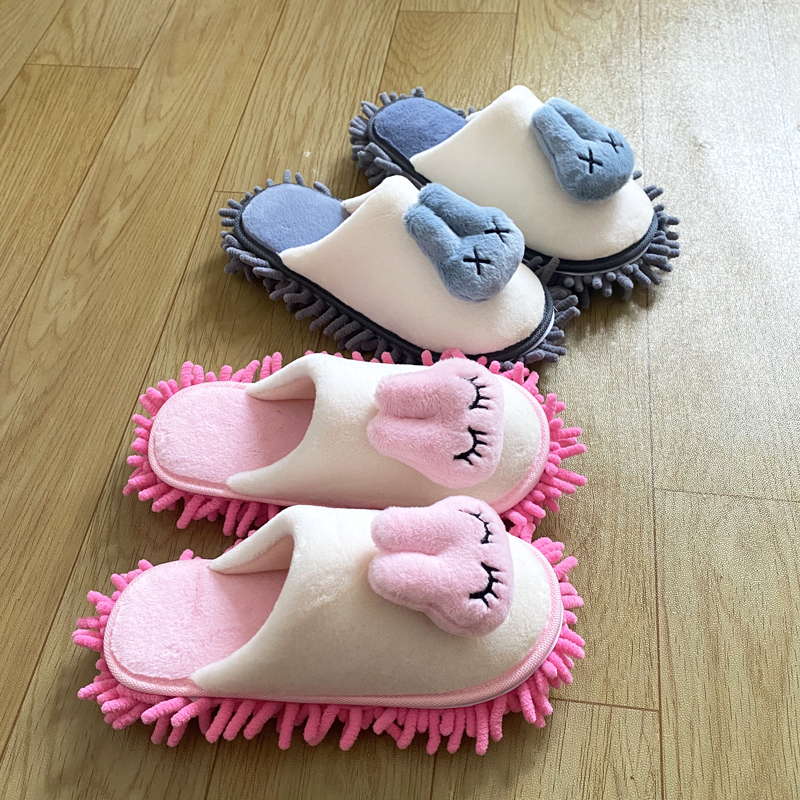 加厚情侣卡通懒人擦地板鞋家居静音鞋可拆洗厨房清洁拖鞋可拆洗冬