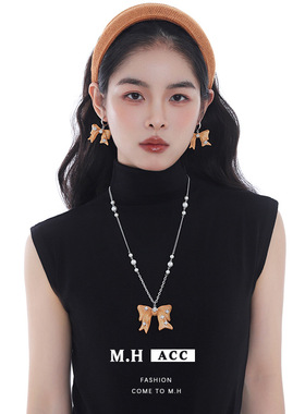 in冷淡风木质结项链设计颈链配饰复古百搭长款毛衣链女