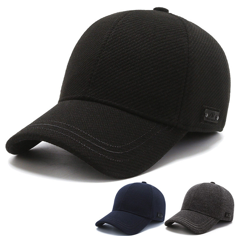 新款男士帽子冬季护耳棒球帽韩版时尚保暖帽户外中老年加厚棉帽潮