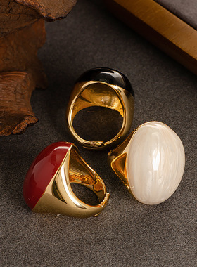 欧美跨境夸张大气滴油戒指女小众简约轻奢风不掉色可调节开口戒指