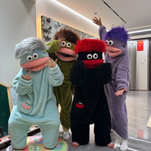 大嘴怪连体睡衣秋冬季珊瑚绒加厚情侣睡袍卡通搞怪丑鱼睡袍可外穿