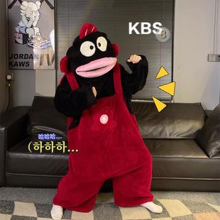 黑色丑鱼连体睡衣珊瑚绒秋冬季加厚情侣睡袍过年红色搞怪家居服男