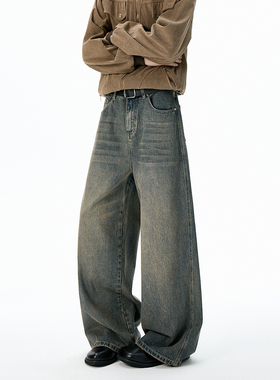 ZMGEEN美式复古牛仔裤男秋季新款潮牌宽松直筒百搭休闲阔腿长裤子