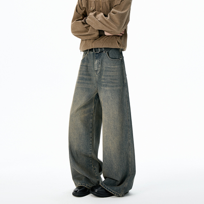 ZMGEEN美式复古牛仔裤男秋季新款潮牌宽松直筒百搭休闲阔腿长裤子