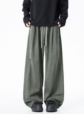 ZMGEEN潮牌工装裤男秋冬季加绒款美式复古百搭宽松直筒休闲长裤子