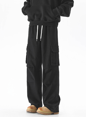 ZMGEEN加绒工装裤男秋冬季美式复古宽松直筒裤子大码百搭休闲长裤