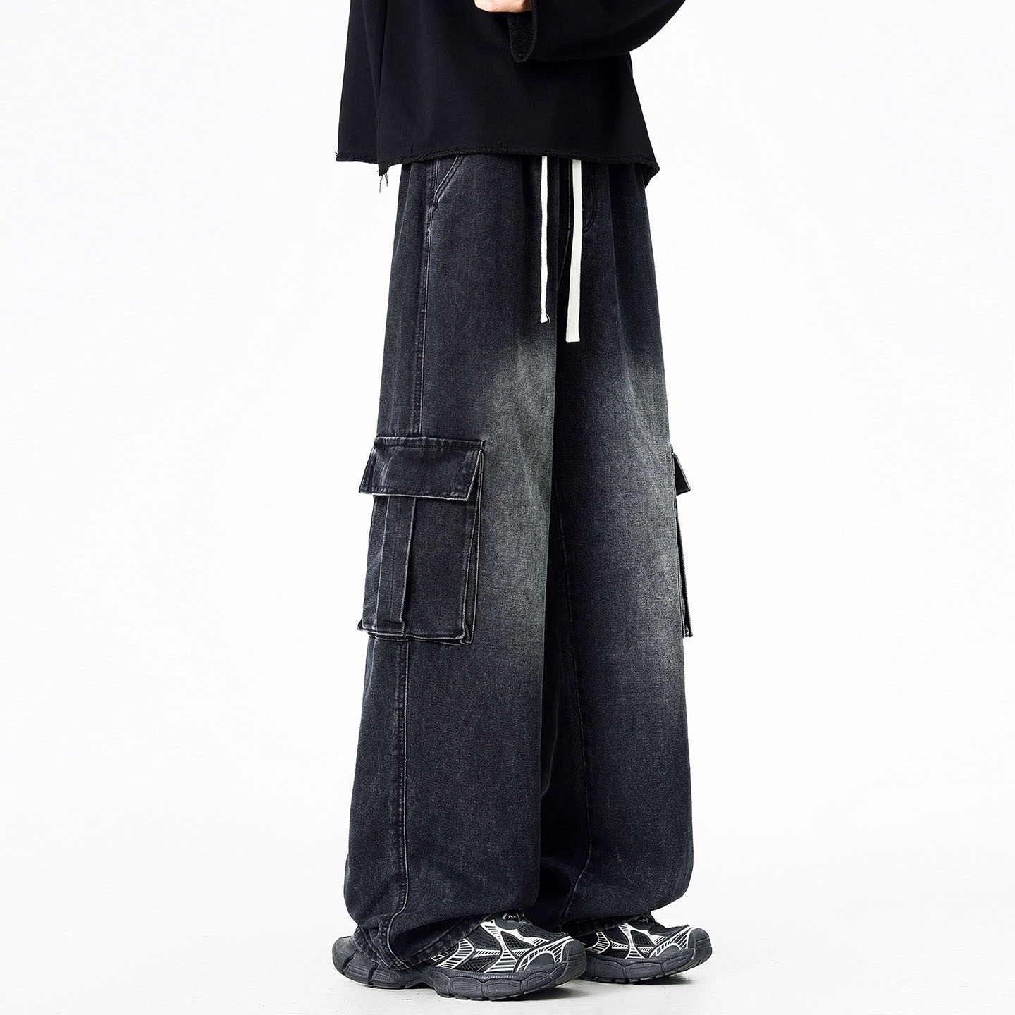 ZMGEEN美式工装牛仔裤男秋冬季加绒大码宽松直筒大口袋休闲长裤子