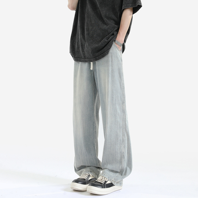 ZMOGEE夏季薄款裤子男潮牌宽松直筒休闲裤美式复古水洗垂感牛仔裤